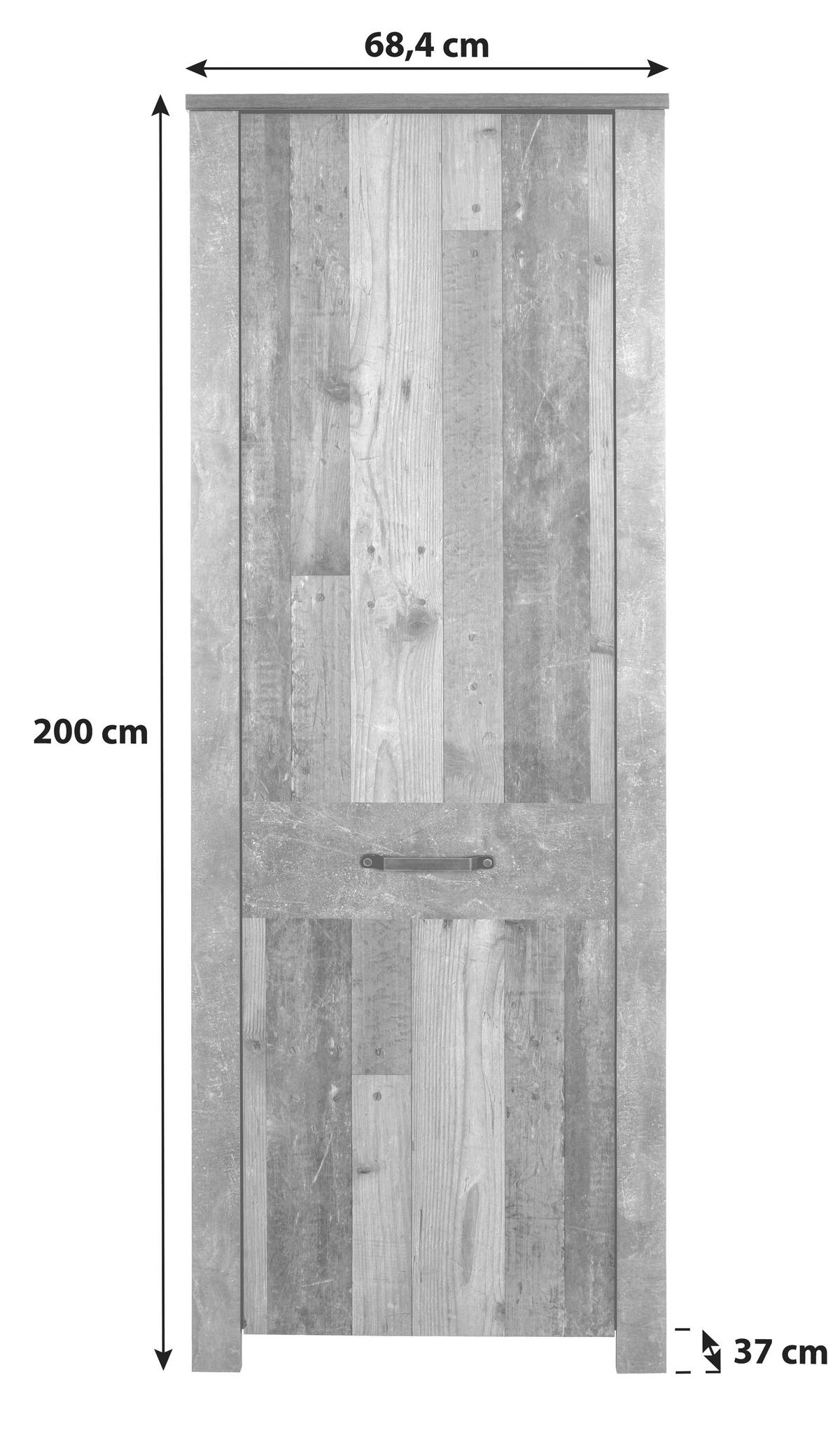 Előszobaszekrény Ontario - tölgyfa színű/szürke, Trend, faalapú anyag (68,4/200/37cm) - Ondega