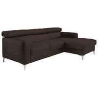 Ecksofa Mit Schlaffunktion Sammy Dunkelbraun Leder - Chromfarben/Dunkelbraun, Design, Leder (227/168cm) - Livetastic