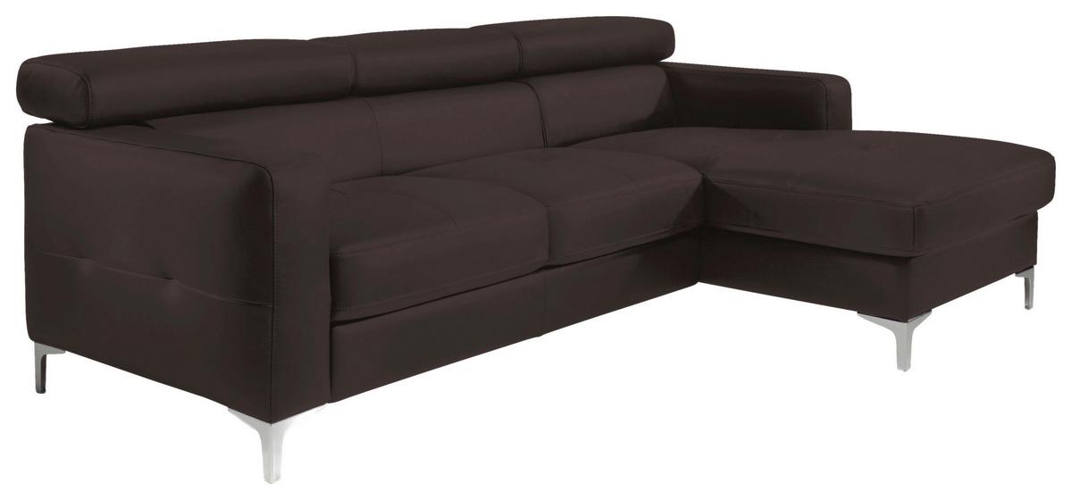 Ecksofa Mit Schlaffunktion Sammy Dunkelbraun Leder - Chromfarben/Dunkelbraun, Design, Leder (227/168cm) - Livetastic