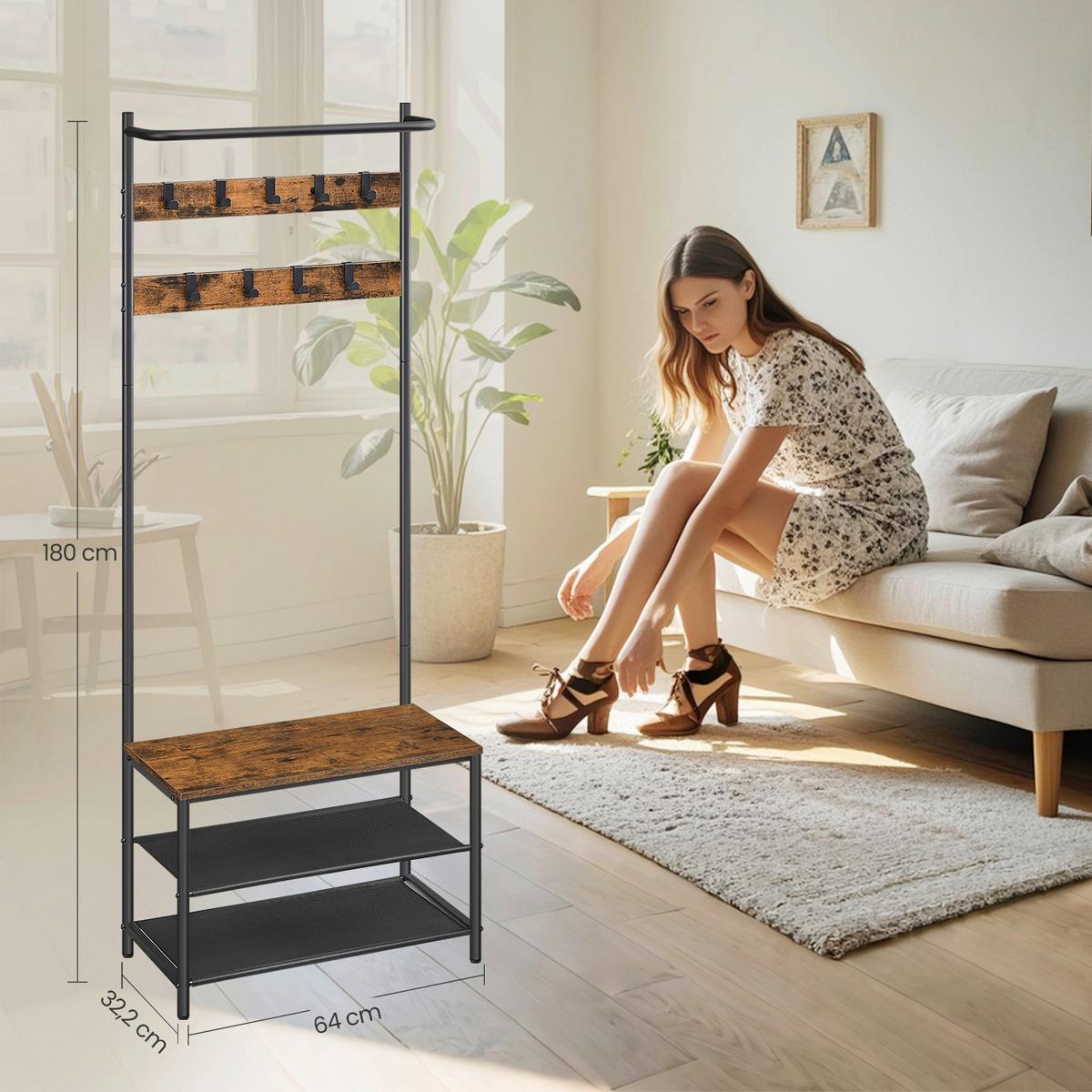 Garderobe Hsr411b01 - Dunkelgrau/Schwarz, Trend, Holzwerkstoff/Metall (64/180/32.2cm) - MID.YOU