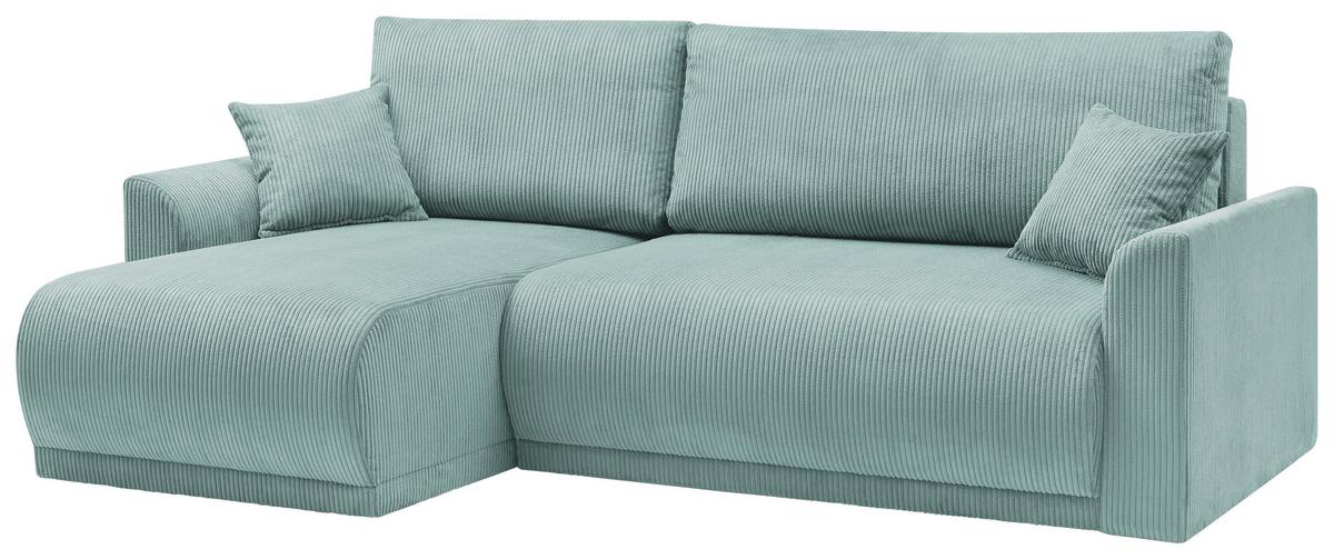 Rohová sedačka KIM L146, oboustr., mátově zel. manšestr - mátově zelená, Moderní, dřevo (233/146cm)
