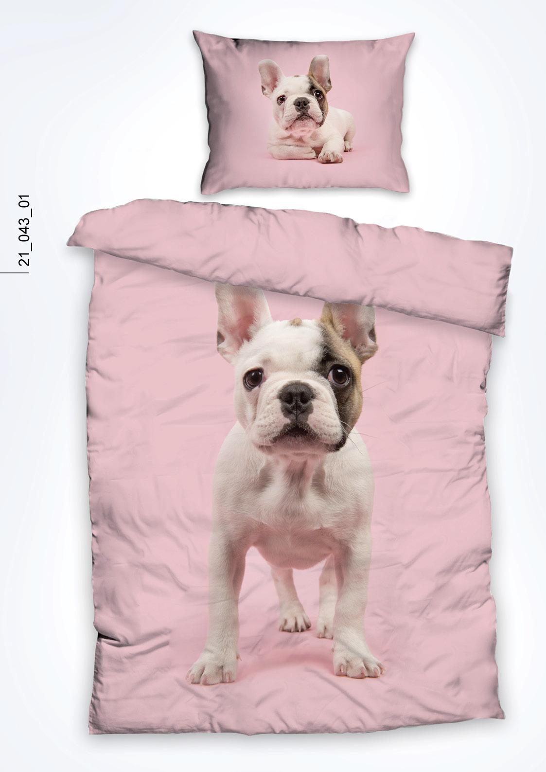 Povlečení French Bulldog, 140/200cm - růžová, Design, textil (140/200cm)
