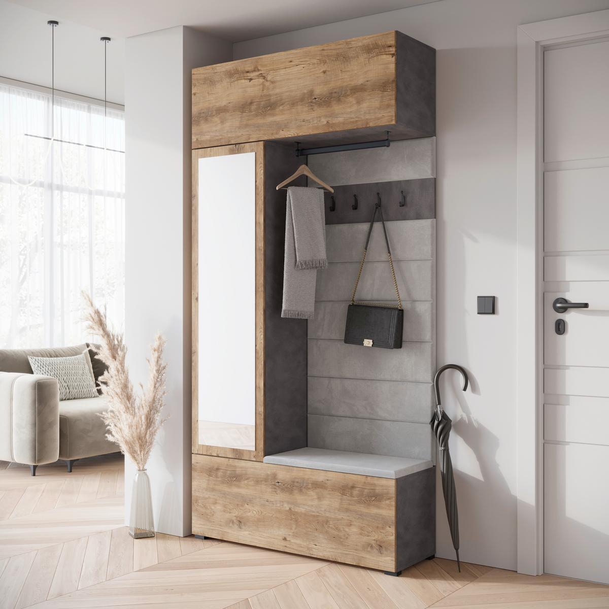 Garderobe Tejo Anthrazit,kastanie B: 115 cm - Kastanieneichefarben/Anthrazit, Design, Holzwerkstoff (115/231,9/37,5cm) - Livetastic