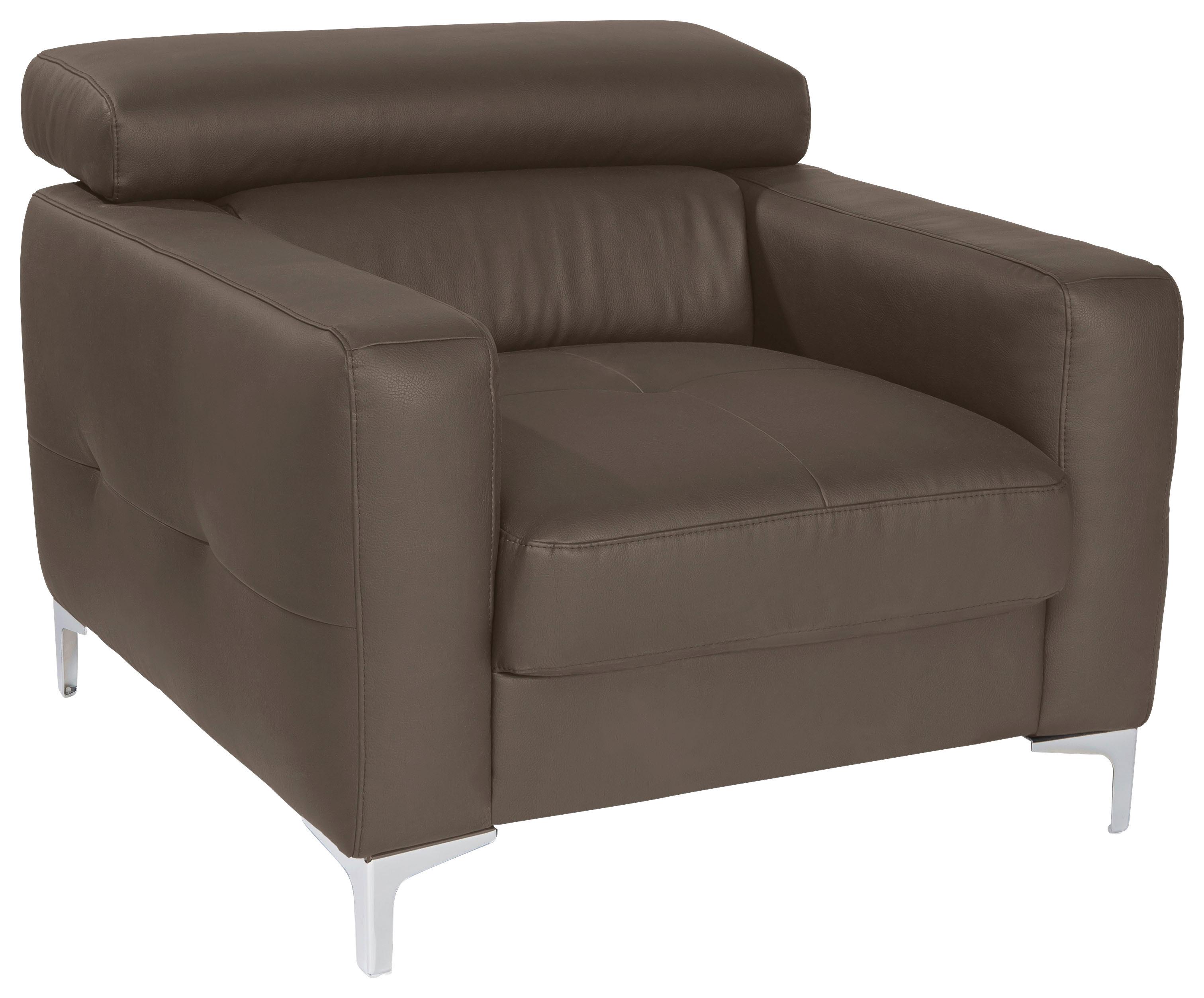 Polstersessel Sammy Braun Leder - Chromfarben/Graubraun, Design, Leder (99/78-92/106cm) - Livetastic