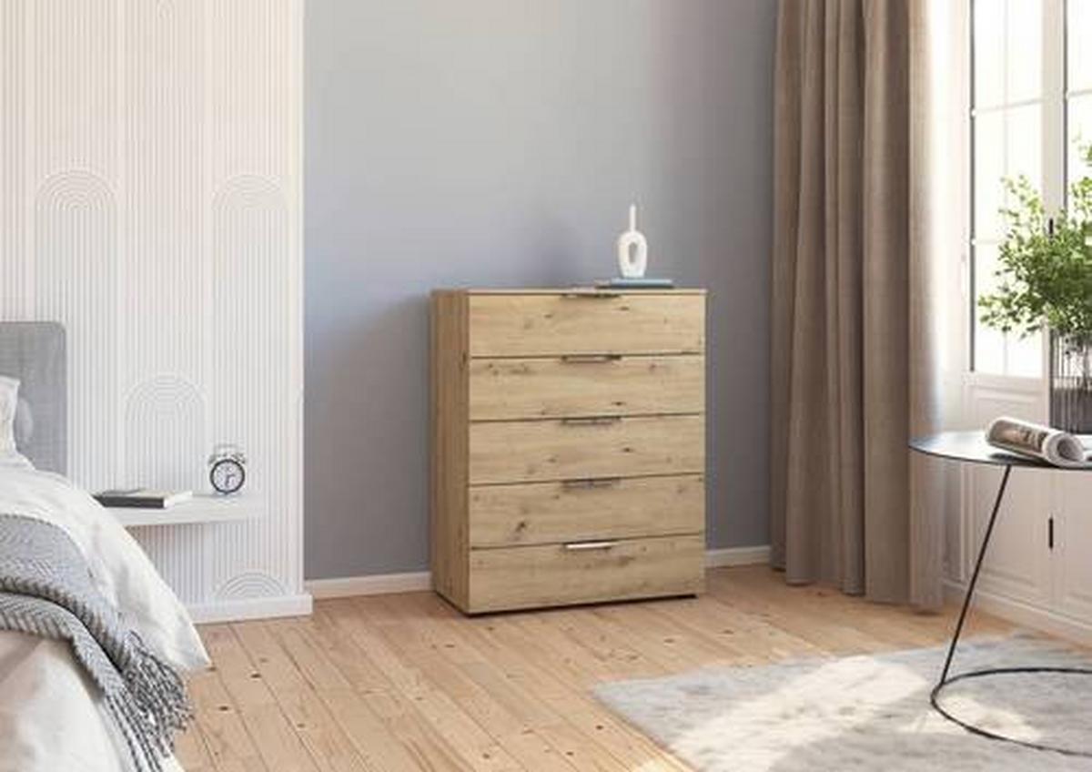 Kommode 80 cm Flipp Eiche/Chromfarben - Chromfarben/Schwarz, MODERN, Holzwerkstoff (80/100/42cm) - Rauch Möbel