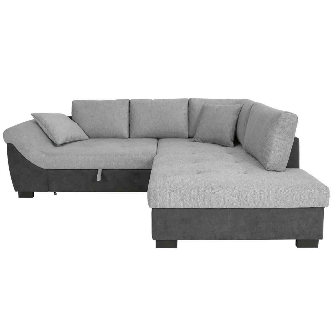 Rohová sedačka STELLA, pravá, grafitová / šedá - šedá/černá, Design, kov/dřevo (247/193cm)