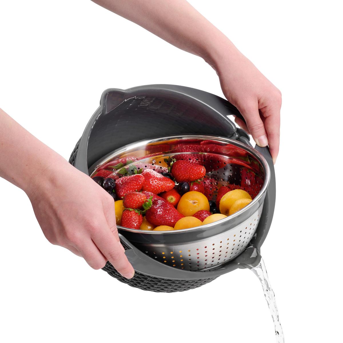 Kuchynské sitko multifunkčné - farba strieborného duba/tmavosivá, Konventionell, kov/plast (32/14cm) - Mömax