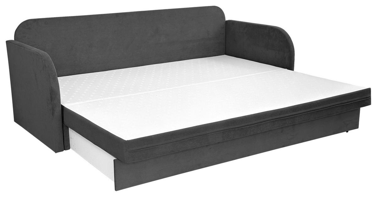 Schlafsofa mit Bettkasten Milan Dunkelgrau B: 203 cm - Dunkelgrau/Schwarz, Design, Textil (203/77/86cm) - MID.YOU