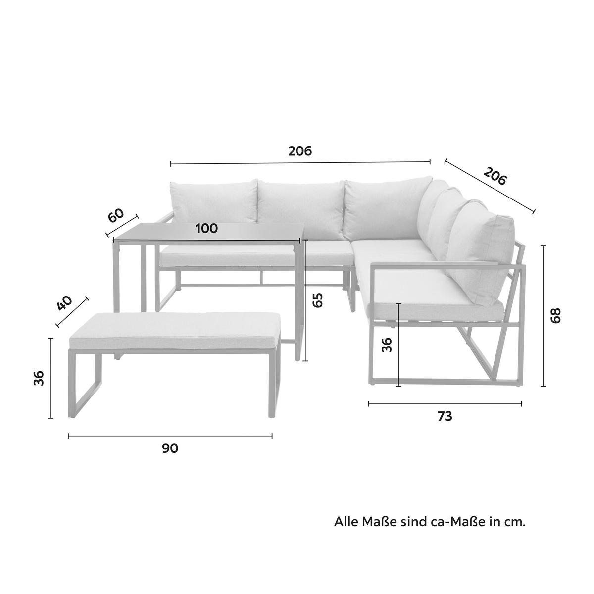 TERASOVÁ SEDACÍ SOUPRAVA KANADA - šedá/černá, Moderní, kov/textil (206/68/206cm) - Modern Living
