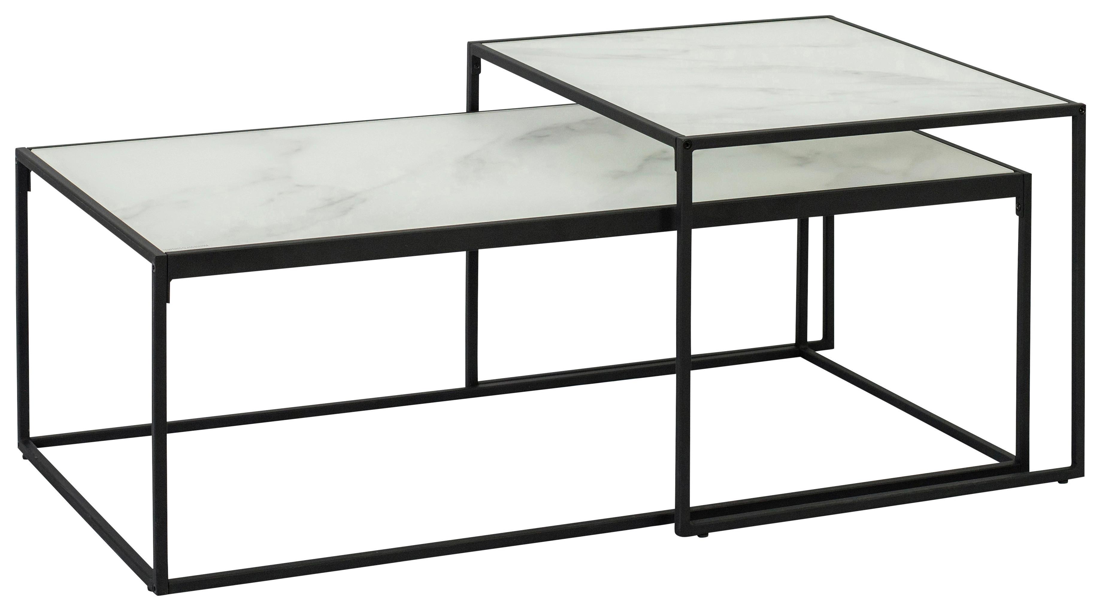Sada 2 konferenčních stolků BOLTON - bílá/černá, Design, kov/sklo (50-100/50-55/35-43cm)