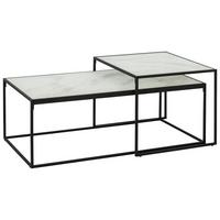 Sada 2 konferenčních stolků BOLTON - bílá/černá, Design, kov/sklo (50-100/50-55/35-43cm)