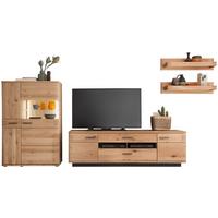 Wohnkombination teilmassiv 4--teilig. Salvador Eichefarben - Eichefarben/Schwarz, Design, Glas/Holz (340/167/50cm) - Livetastic