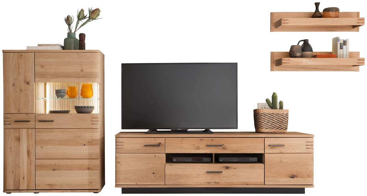 Wohnkombination teilmassiv 4--teilig. Salvador Eichefarben - Eichefarben/Schwarz, Design, Glas/Holz (340/167/50cm) - Livetastic