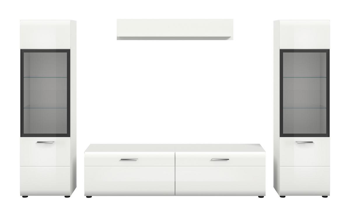 Sideboard Ice Weiß/weiß Hochglanz B: 280 Cm - Weiß Hochglanz/Schwarz, Design, Glas/Holzwerkstoff (280/160/41cm) - Livetastic