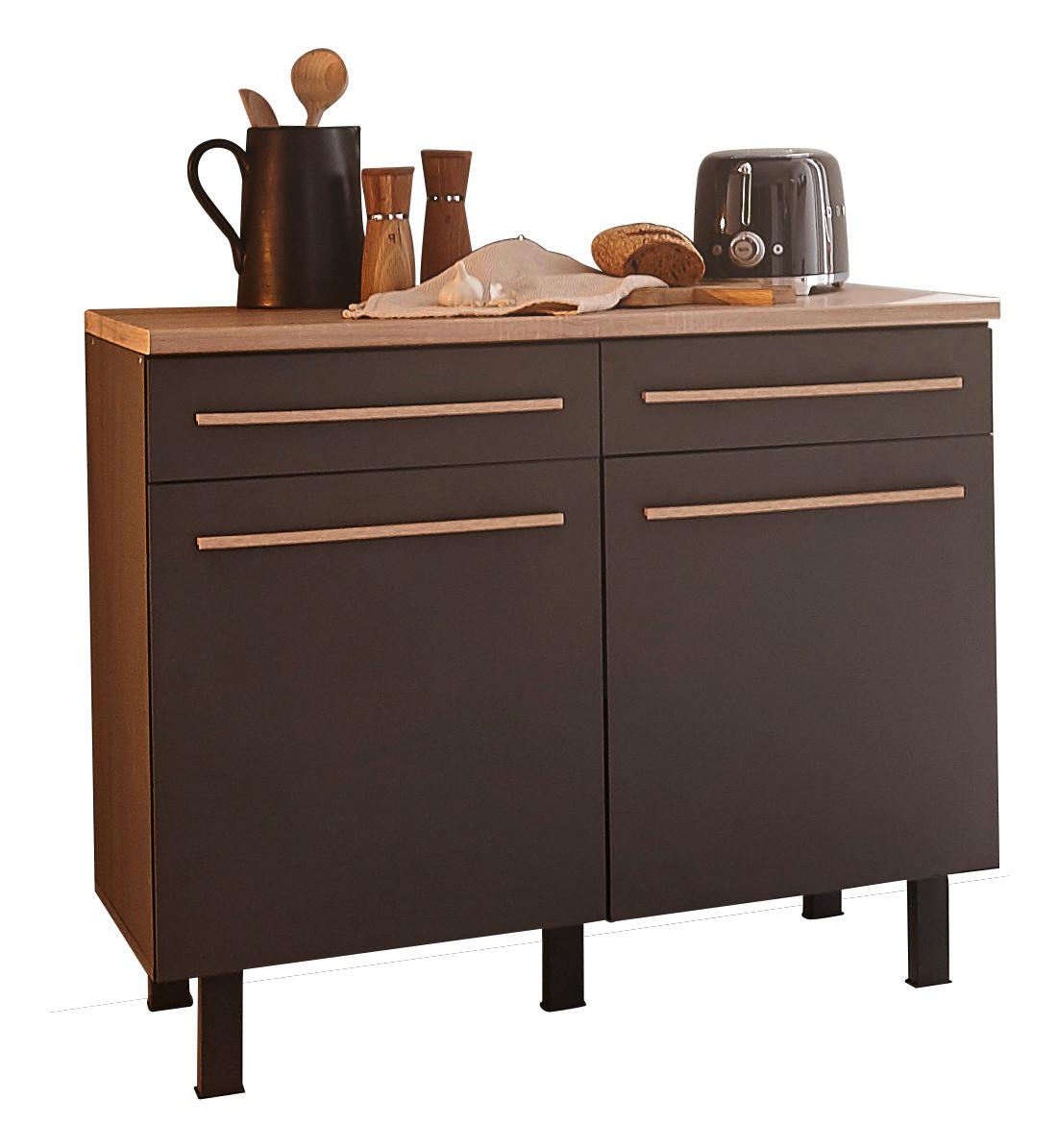 Küchenunterschrank Bilberry 90 Cm Anthrazit/eiche Dekor - Anthrazit/Sonoma Eiche, Design, Holzwerkstoff (100/90/60cm) - Carryhome