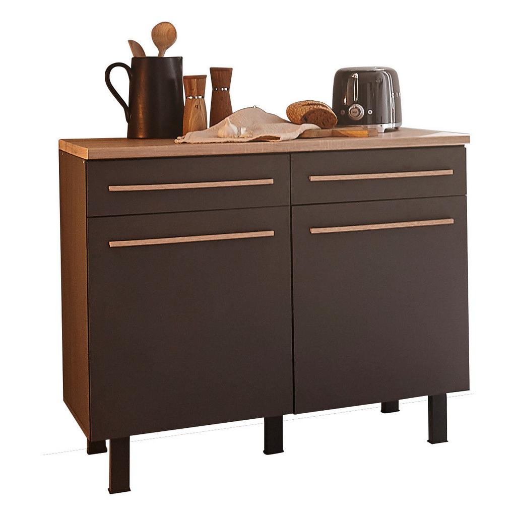 Küchenunterschrank Bilberry 90 Cm Anthrazit/eiche Dekor