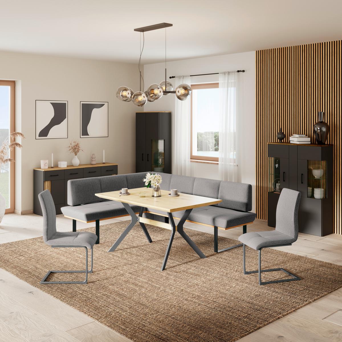 Eckbank Tristan Webstoff grau, S:175x225cm - Schwarz/Grau, MODERN, Holz/Textil (175/225cm) - James Wood