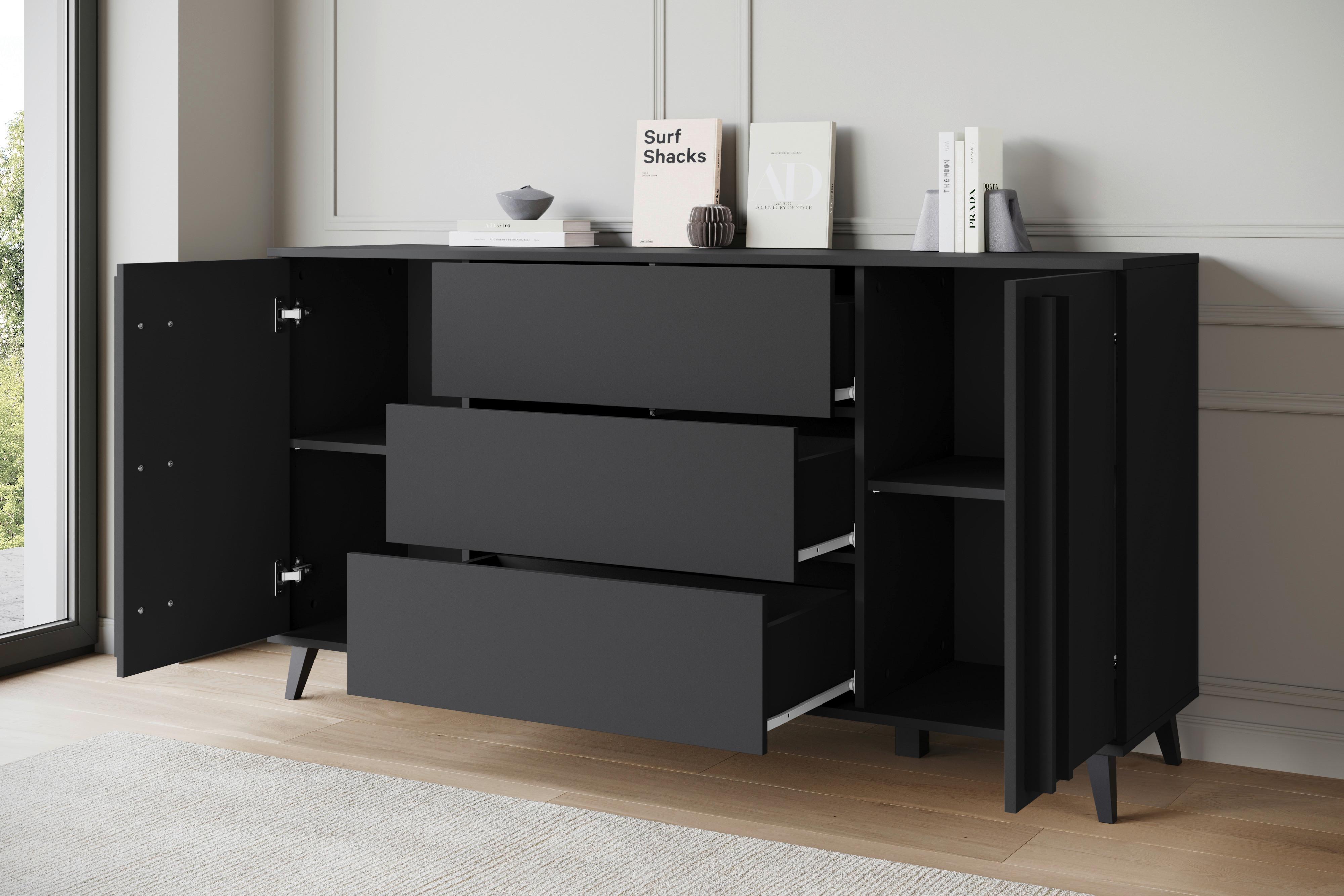 ŠIROKÁ KOMODA HELSINKI 150 - černá, Trend, kompozitní dřevo/plast (150/77,8/39,5cm)