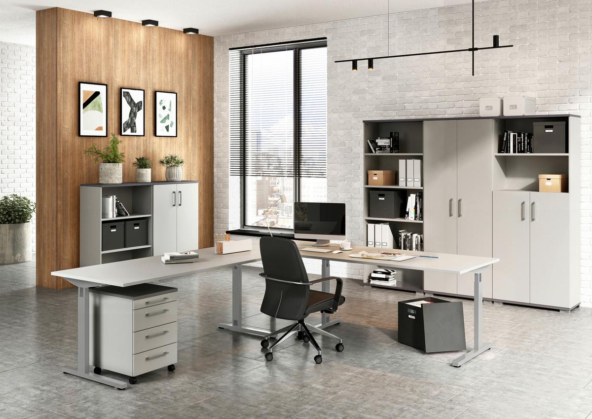 Schreibtisch B 180 H 70 cm Gw-Profi, Grau/Silberfarben - Silberfarben/Grau, KONVENTIONELL, Holzwerkstoff/Metall (180/70/80cm) - Germania