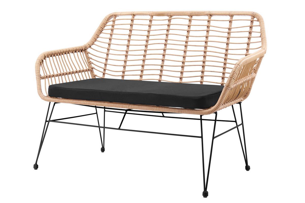 Sitzbank Naturfarben/schwarz B: 120 Cm - Schwarz/Naturfarben, MODERN, Kunststoff/Metall (120/85/69cm) - Livetastic