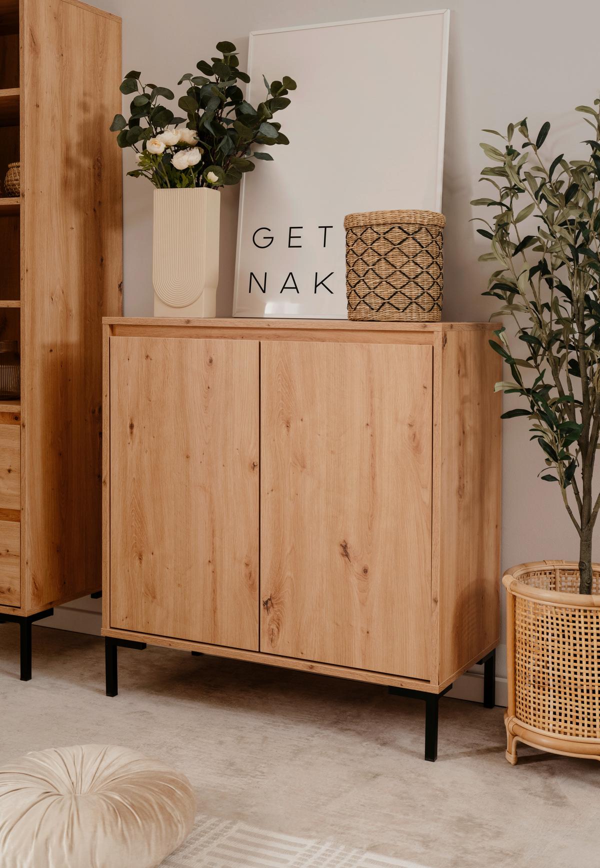 Kommode 81cm Korsika Eiche Artisan Dekor - Schwarz/Eiche Artisan, Design, Holzwerkstoff (81/87/40cm) - MID.YOU