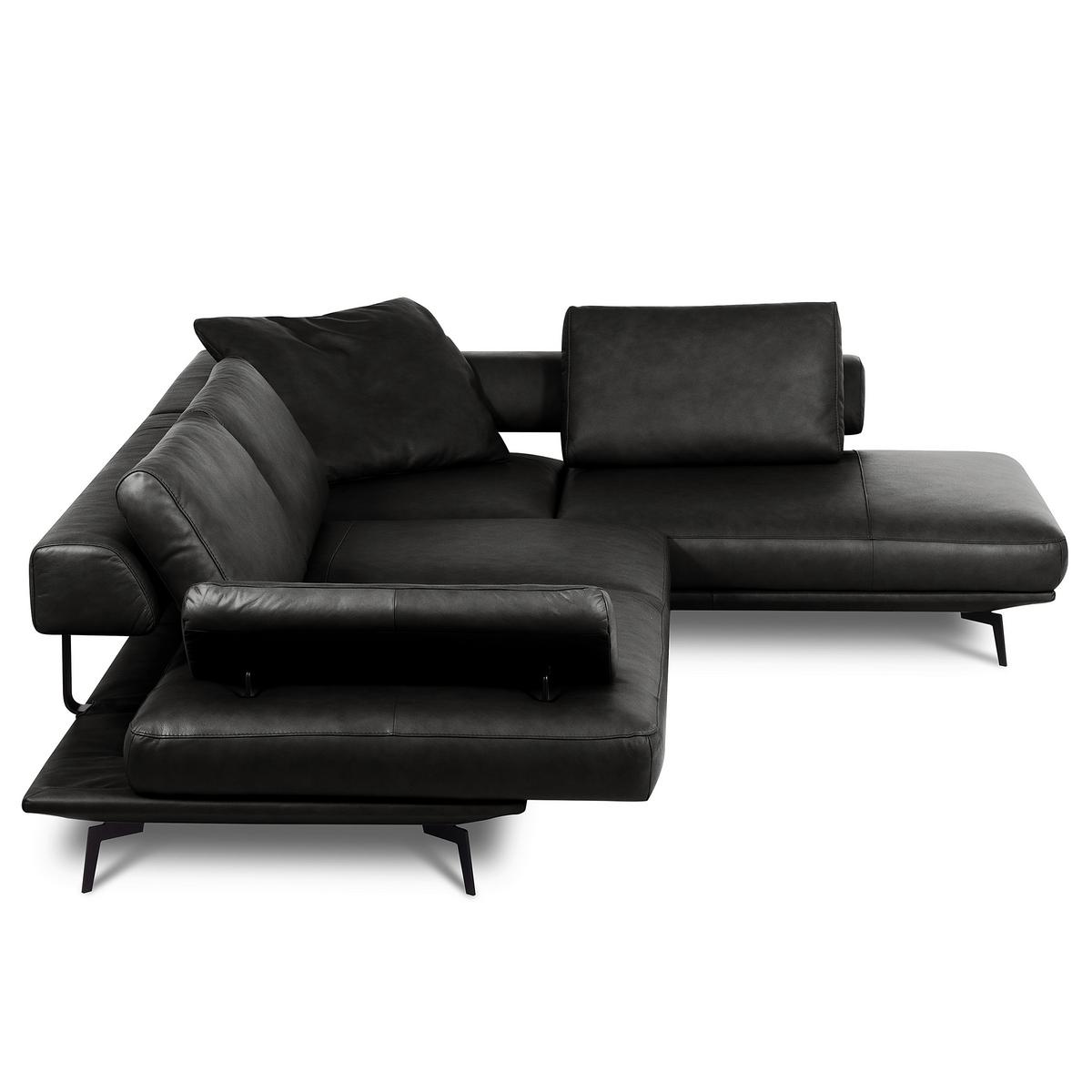 Ecksofa Como Echtleder Schwarz 306x237 - Schwarz/Grau, Design, Leder (306/237cm) - Livetastic