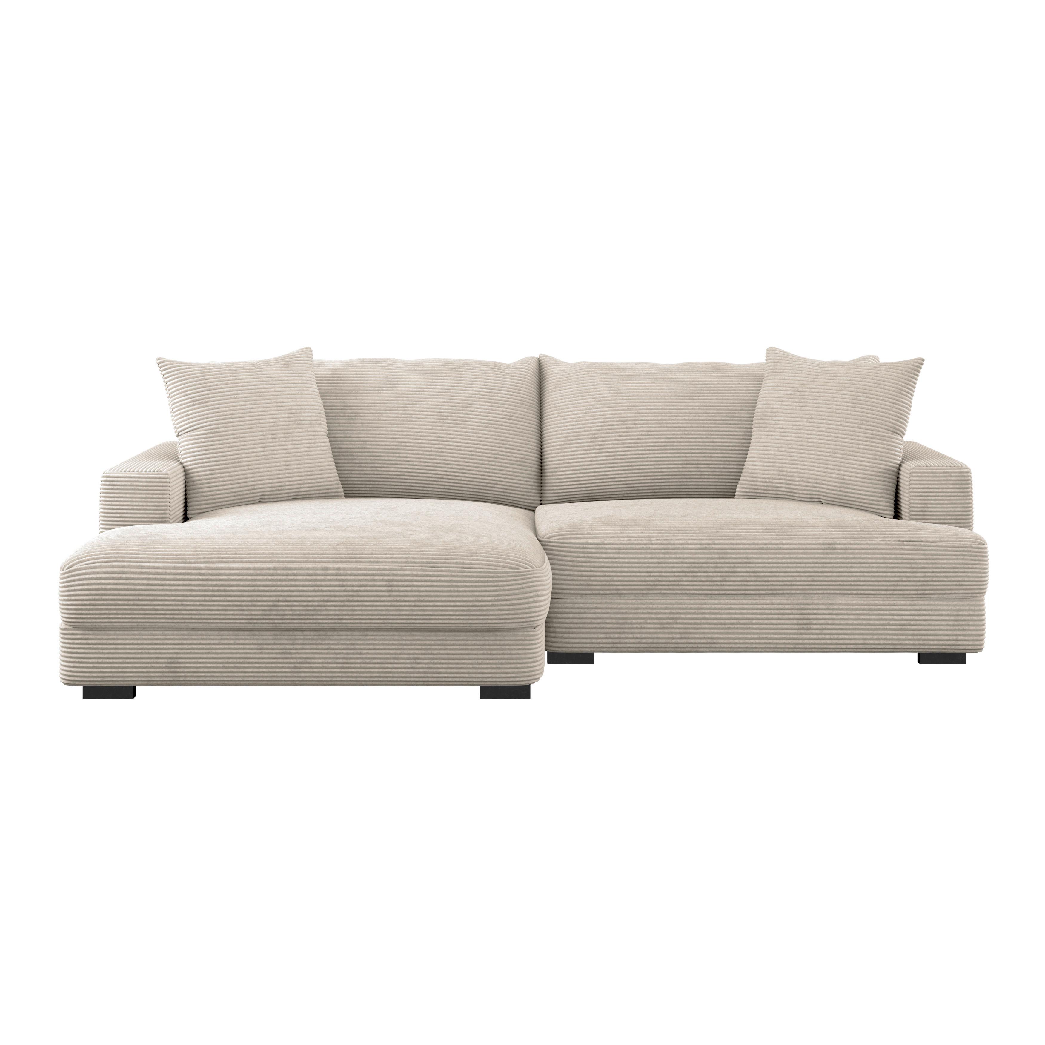 Ecksofa Pelle mit Kissen Beige Cord 180x265 cm - Beige/Schwarz, MODERN, Textil (180/265cm)