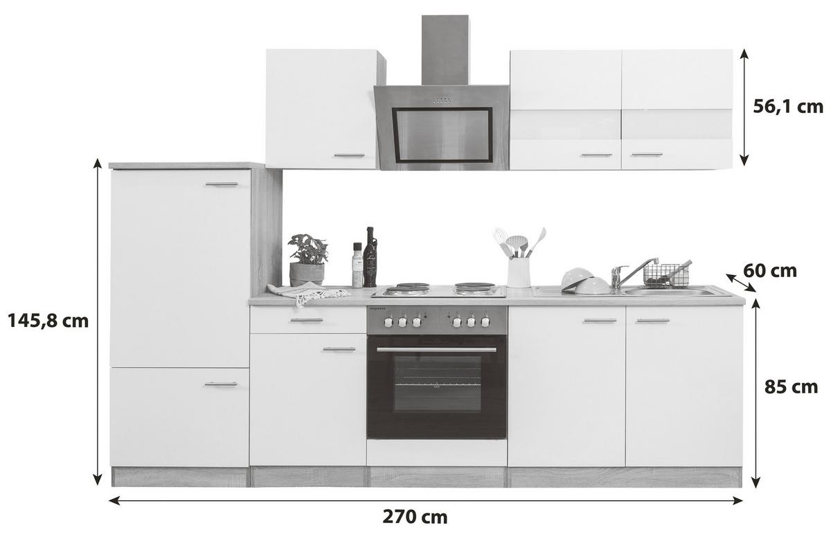 KÜCHENBLOCK MERLE KÜCHENBLOCK 270 CM - Eichefarben/Schwarz, Basics, Holzwerkstoff (270cm) - Respekta