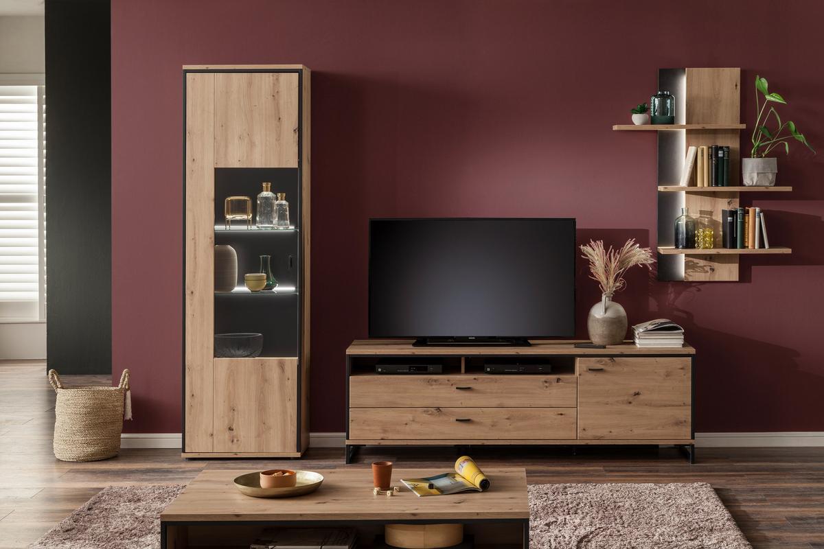 Wohnkombination 3-Tlg. Buenos Aires Anthrazit/Eichefarben - Eichefarben/Anthrazit, Design, Glas/Holzwerkstoff (307/210/50cm) - MID.YOU