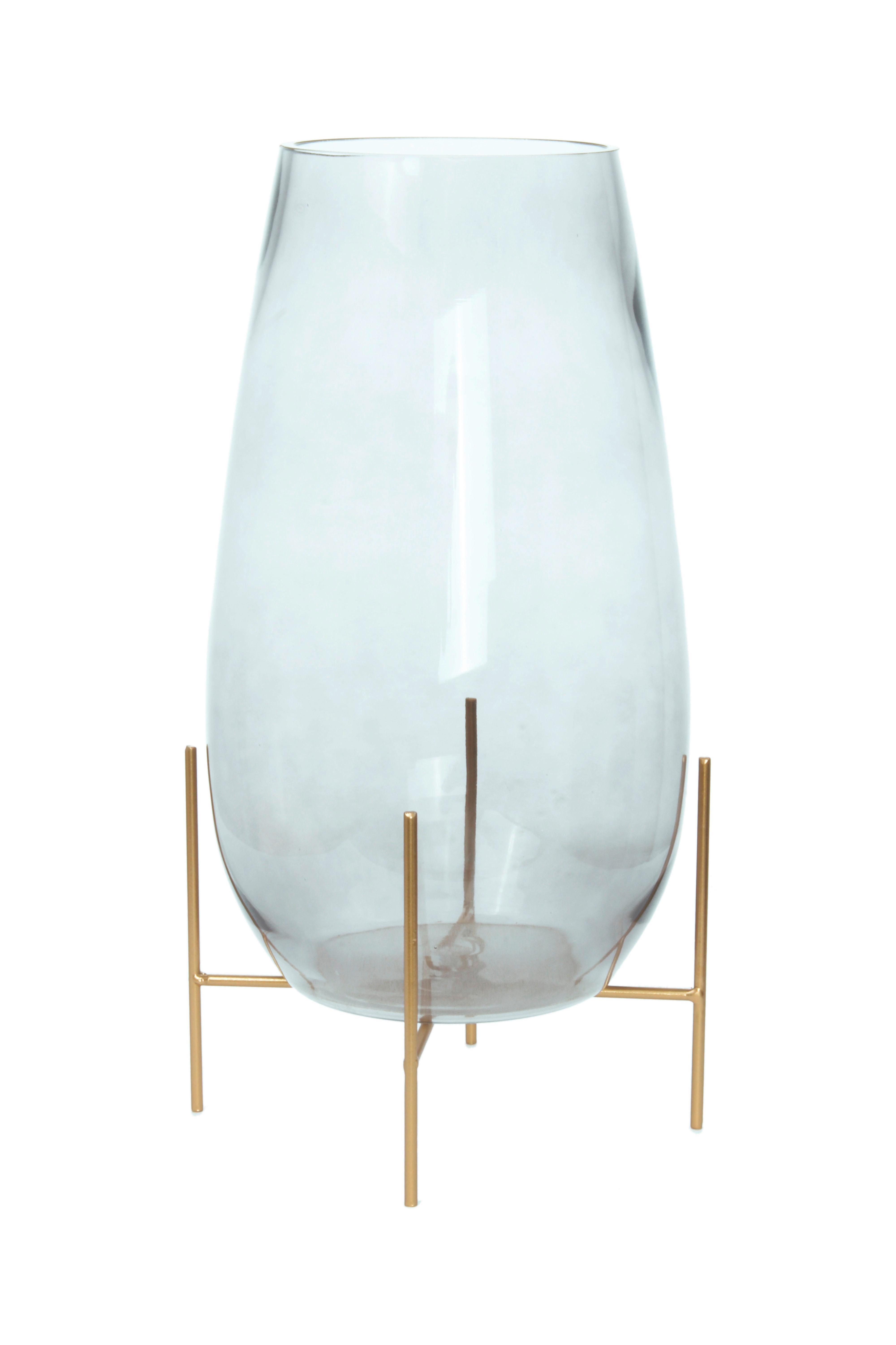 Vase Saigon Bauchig Glas/Eisen Klar/Gold H: 48,5 cm - Klar, Design, Glas/Metall (25/48,5/25cm)