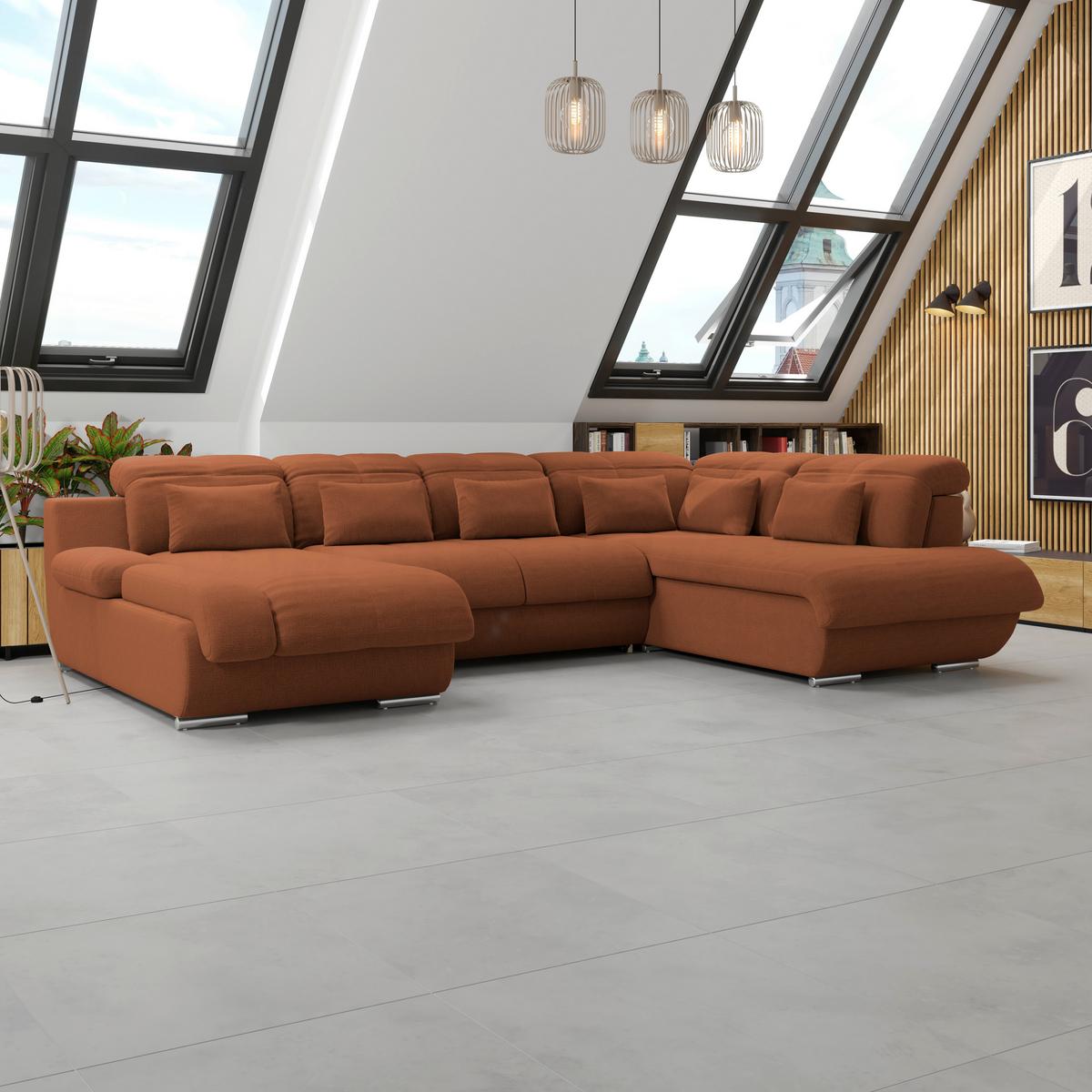 Wohnlandschaft Multi mit Schlaffunktion Terracotta - Chromfarben/Terracotta, MODERN, Textil (228/345/184cm) - Luca Bessoni