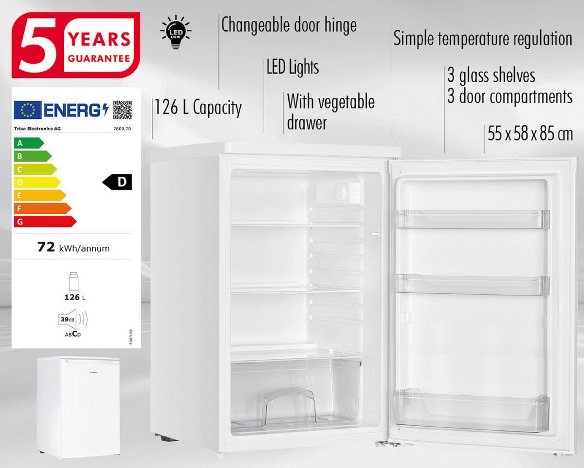 Kühlschrank Kühlschrank 126 L - Weiß, KONVENTIONELL, Glas/Kunststoff (55/58/85cm) - Trisa Electronics