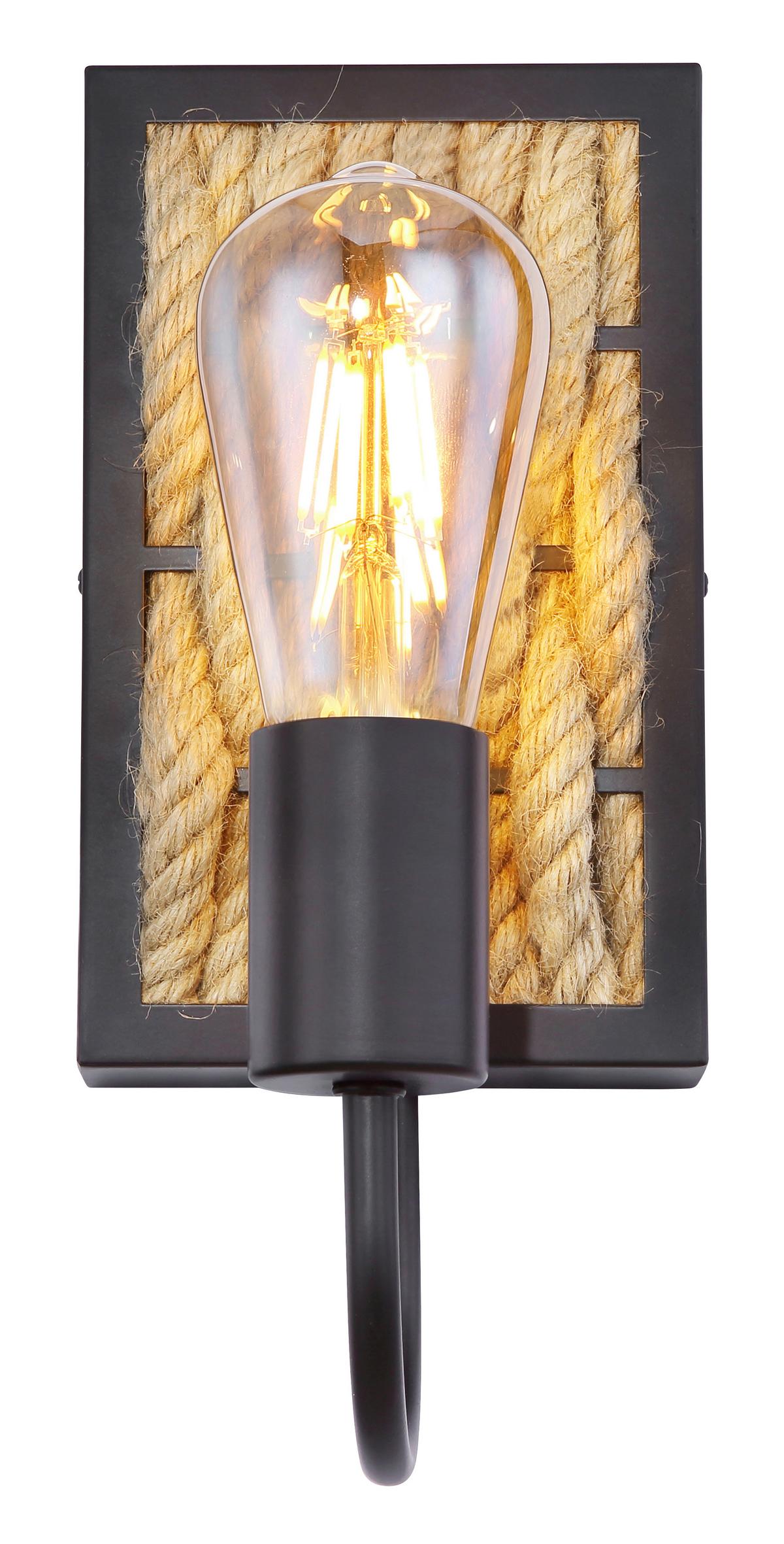 Wandleuchte Halia 1-Flammig Hanfseil Design - Schwarz/Braun, LIFESTYLE, Naturmaterialien/Metall (12/13/28cm) - Globo