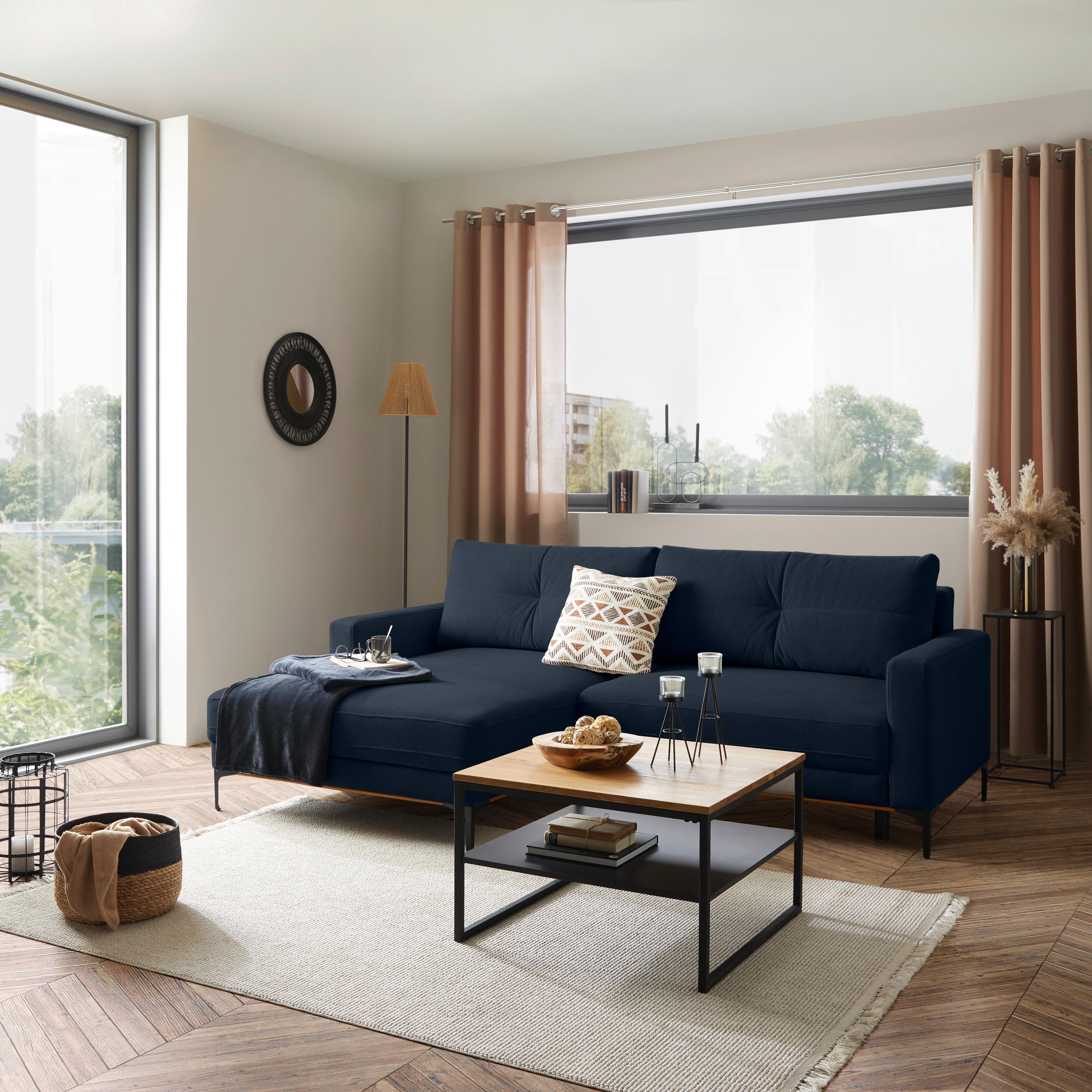 Ecksofa Bergamo - Royalblau/Schwarz, MODERN, Textil (162/238cm) - Ondega