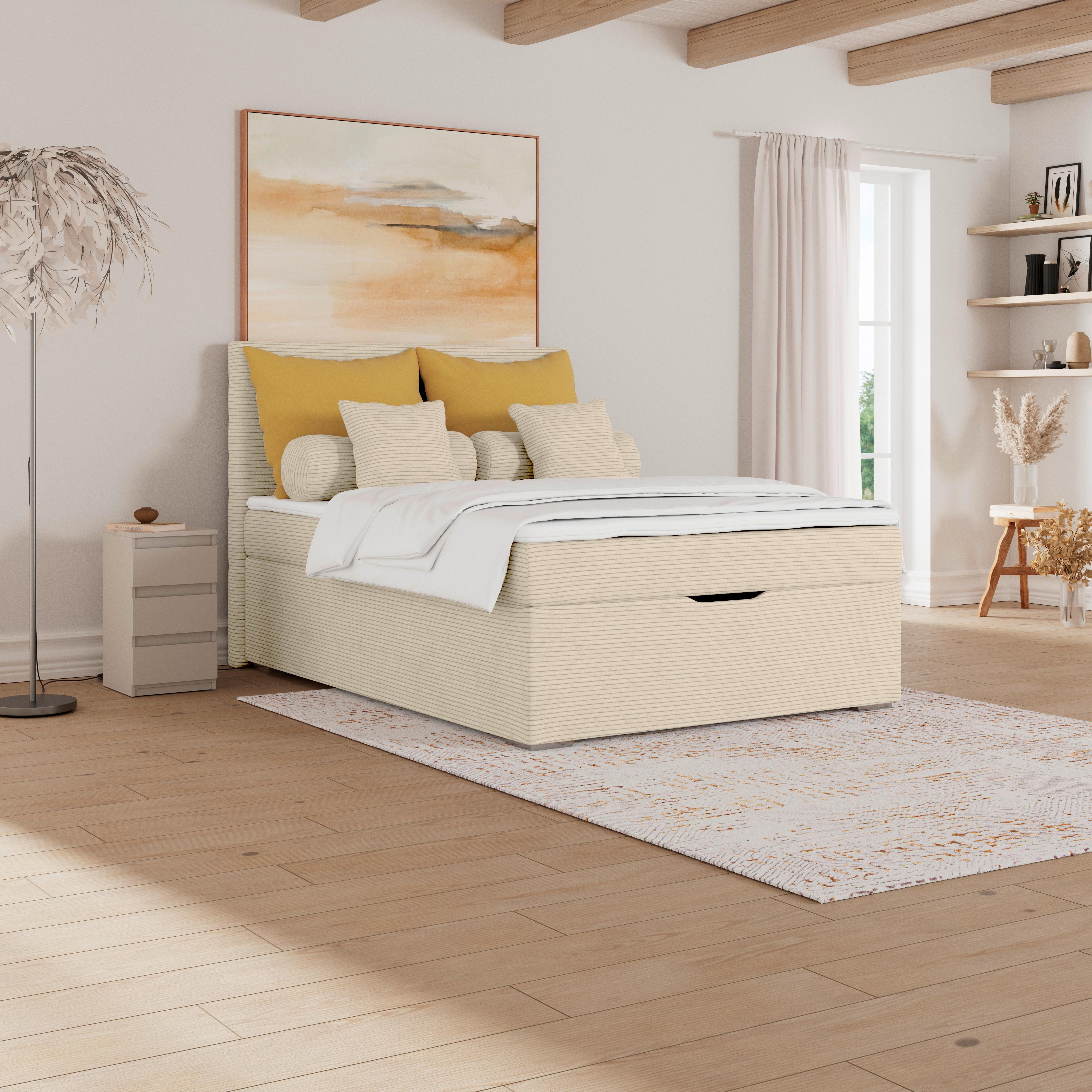 Čalúnená posteľ ADRIA 140x200 cm, krémová - krémová/chrómová, Konventionell, drevo/textil (140/200cm)
