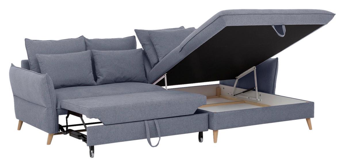 Eckschlafsofa Walker Blau S: 274 Cm - Blau/Buchefarben, Design, Textil (274/170cm) - Livetastic