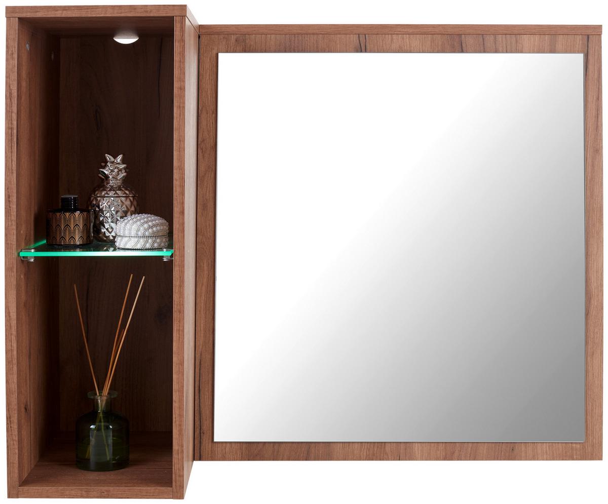 Spiegelelement Avensis New Eiche Dekor Mit 2 Ablagen - Eichefarben, KONVENTIONELL, Glas/Holzwerkstoff (90/70/25cm) - Luca Bessoni