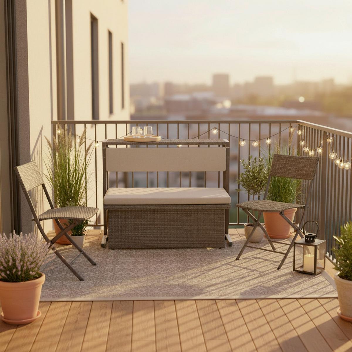 Balkónová zostava MARIO sivá/tm.sivá - sivá/svetlosivá, Modern, kov/textil (110/86,5/80cm) - Bessagi Garden