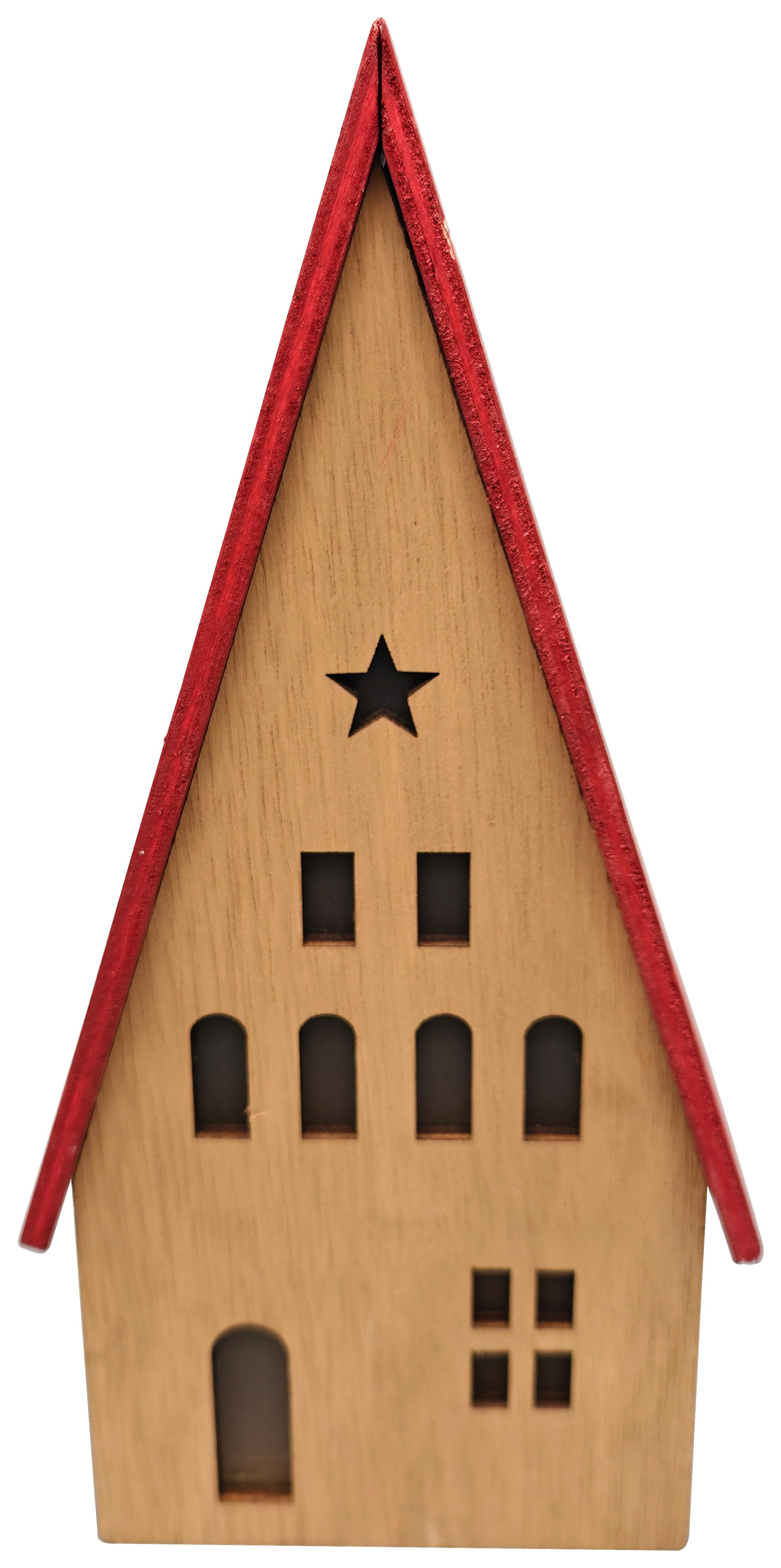 Dekorační dům LED/teplá bílá - přírodní barvy/červená, Konvenční, kompozitní dřevo (11,5/23/6cm) - Mömax