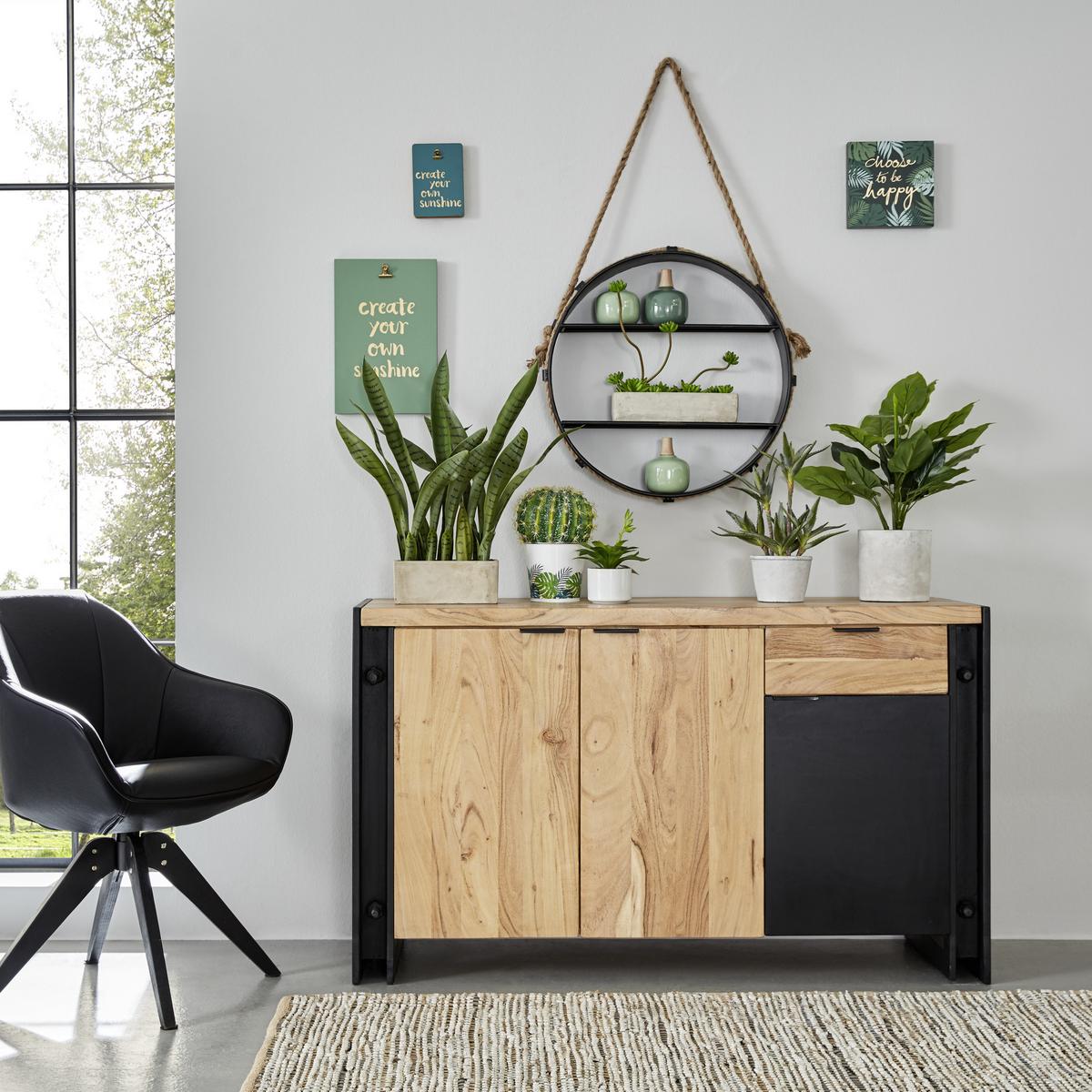 NÁSTĚNNÝ REGÁL MALIK - šedá/hnědá, Lifestyle, kov (59/95/11cm)