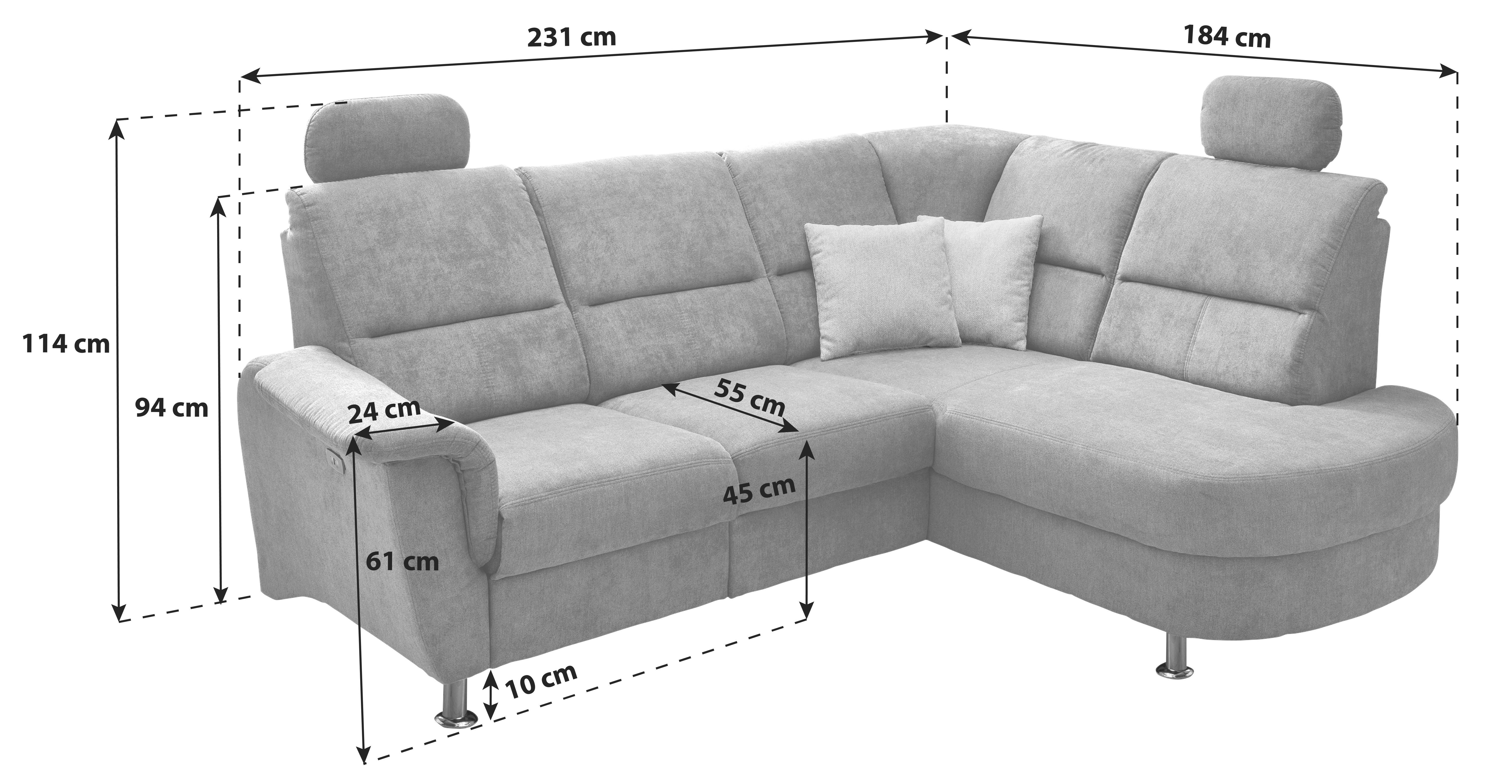 Ecksofa mit Stauraum Parole Graubraun Chenille - Chromfarben/Graubraun, KONVENTIONELL, Textil (231/184cm) - Livetastic
