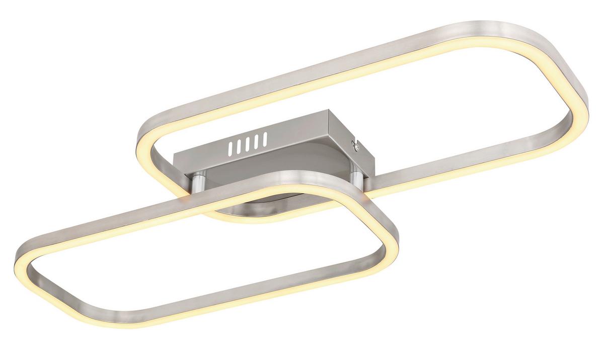 LED-Deckenleuchte L: 62,6 cm, 1-Flammig - Opal/Nickelfarben, Design, Kunststoff/Metall (62,6/30,6/6cm) - Globo