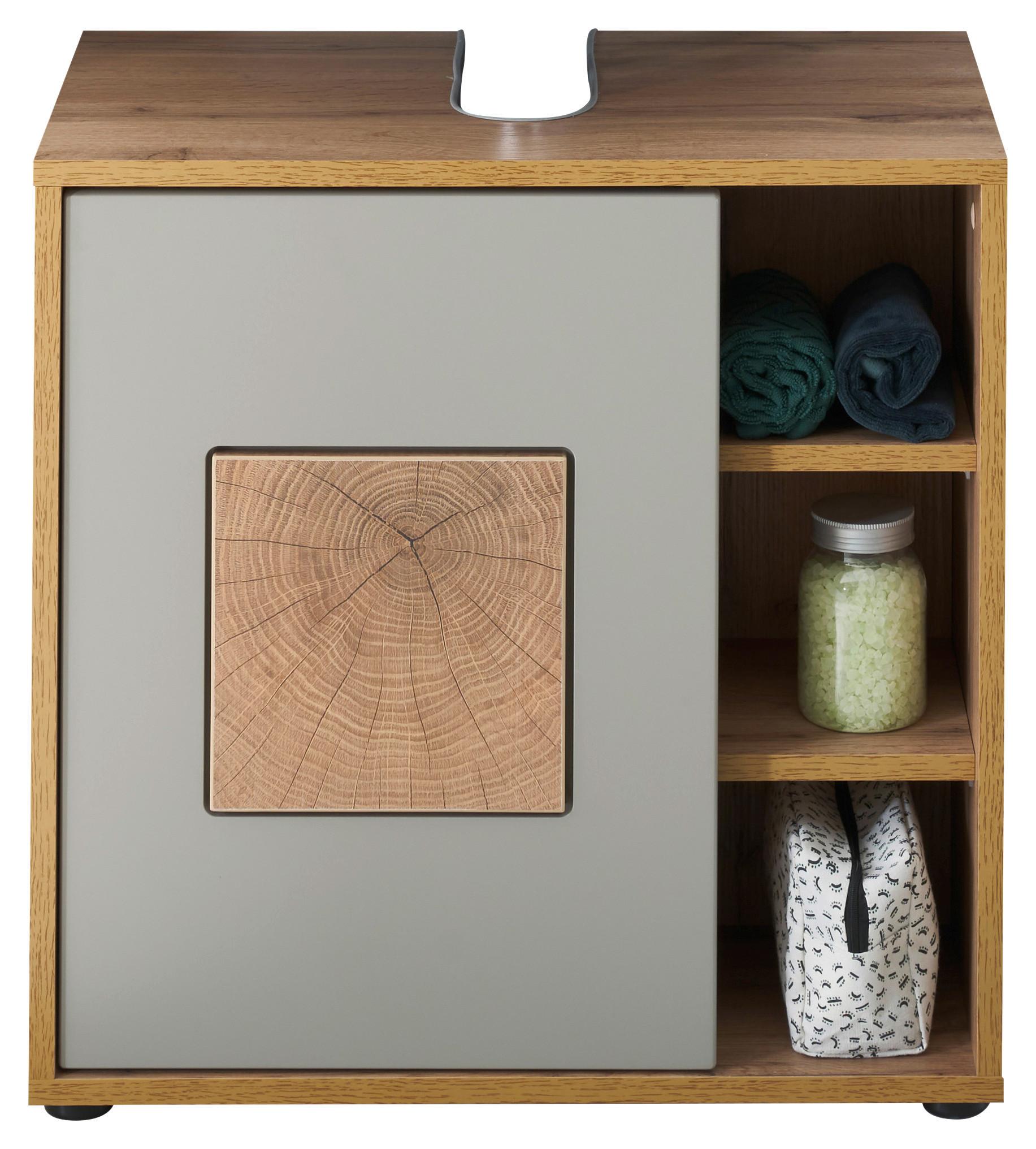 Waschbeckenunterschrank Greece B: 60 cm Eiche Dekor/Grau - Eiche Wotan/Hellgrau, MODERN, Holzwerkstoff (60/60/35cm) - MID.YOU