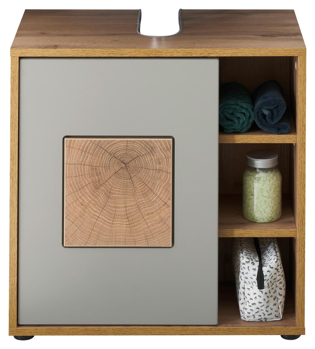 Waschbeckenunterschrank Greece B: 60 Cm Eiche Dekor/grau - Eiche Wotan/Hellgrau, MODERN, Holzwerkstoff (60/60/35cm) - MID.YOU