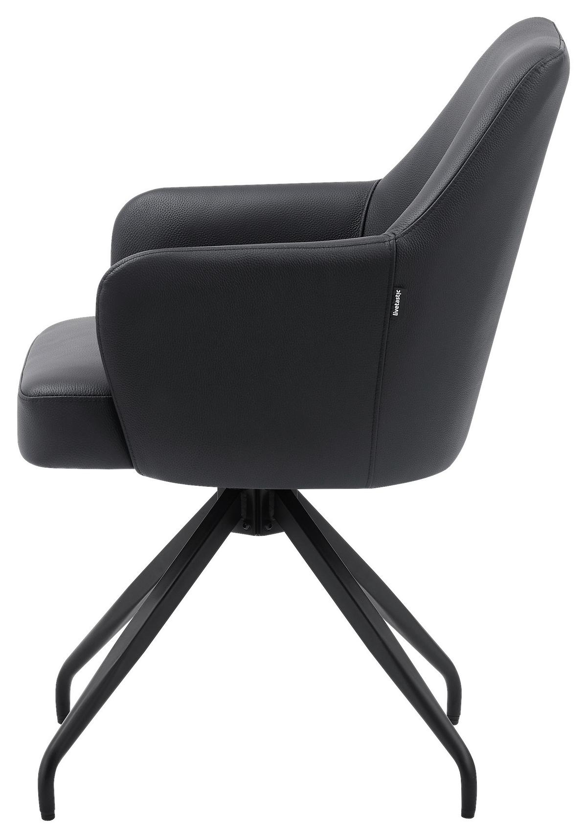 Armlehnstuhl Janette Schwarz B: 57,5 cm - Schwarz, MODERN, Leder/Holz (57,5/83,5/63cm) - Livetastic