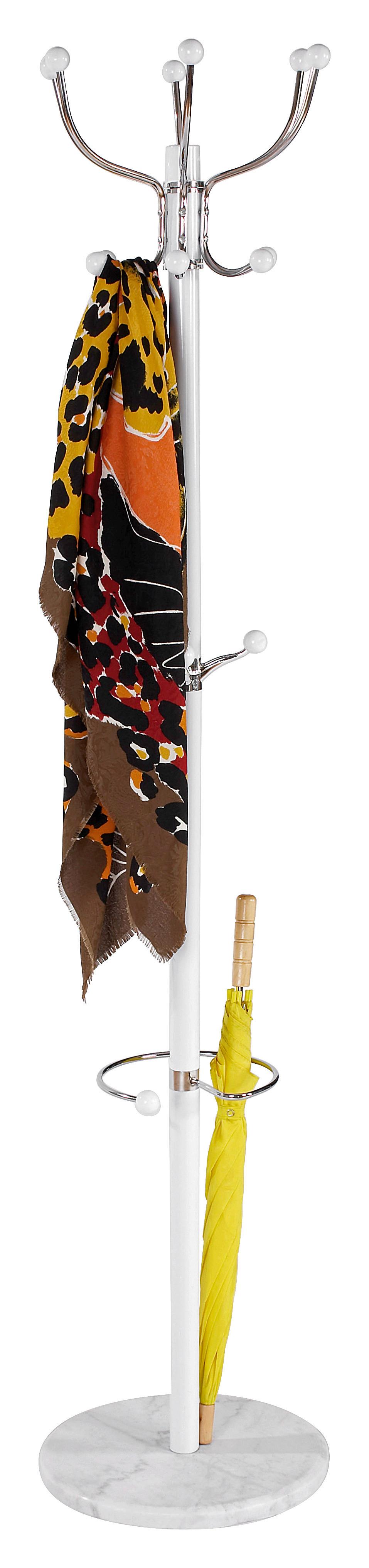 Kleiderständer Mecki Weiß Haken + Schirmhalter H: 176 Cm - Weiß, MODERN, Metall (38/176cm)