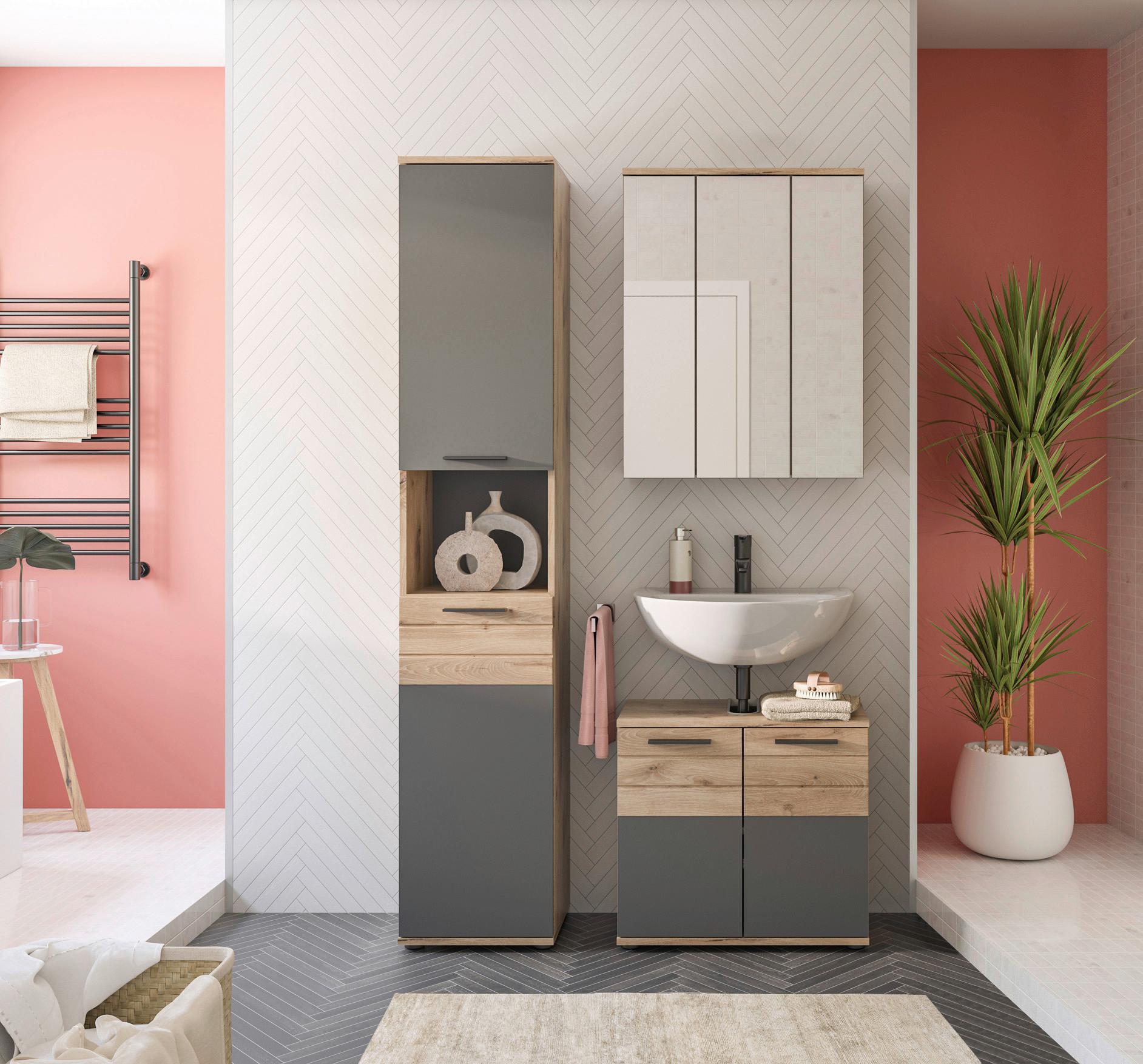 Badezimmer Mason Eiche Dekor Grau - Eichefarben/Schwarz, MODERN, Glas/Holzwerkstoff (97cm) - MID.YOU