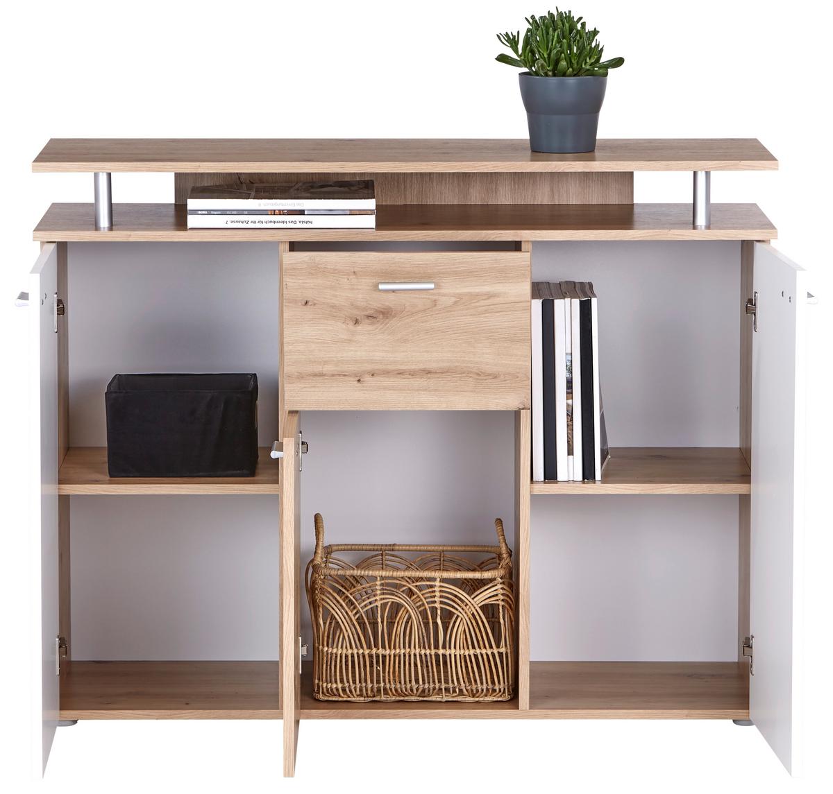 Kommode 117cm Leon, Weiß Leon - Eiche Artisan/Weiß, MODERN, Holzwerkstoff (117/92,3/38cm)