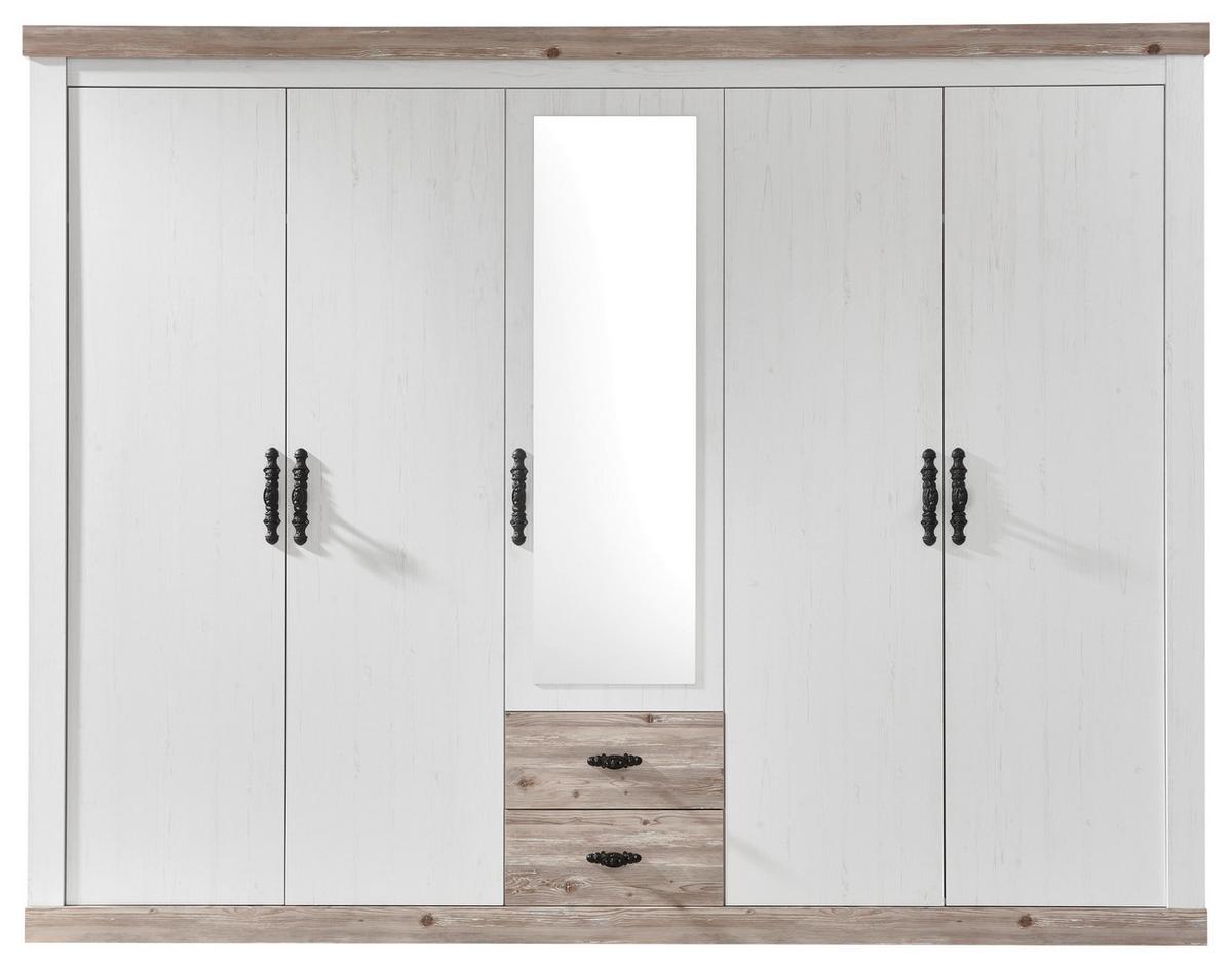 Kleiderschrank Florenz Pinie Weiß Dekor, B: 265cm - Hellbraun/Pinienfarben, Design, Holzwerkstoff (265/201/60cm) - MID.YOU