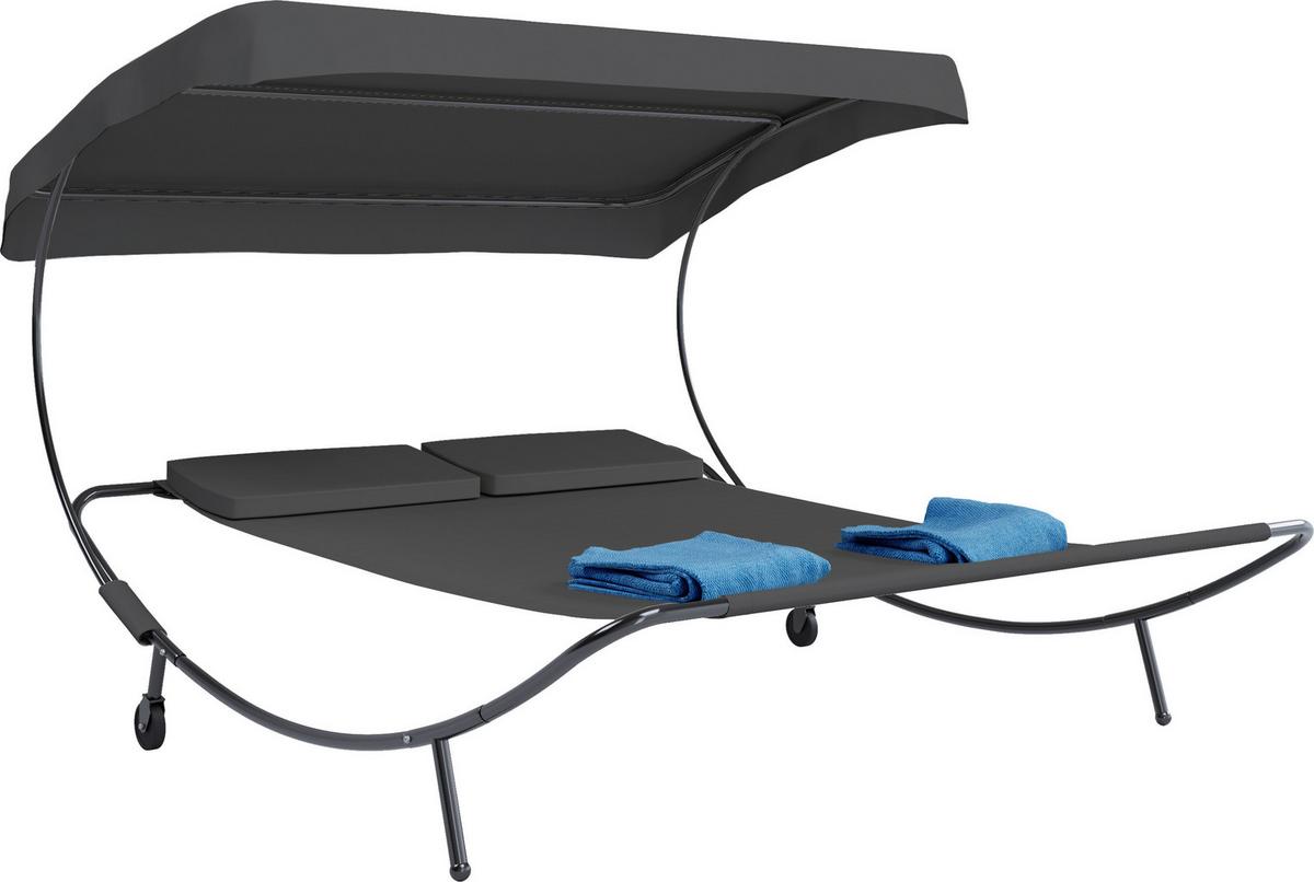 Doppel-sonnenliege Bindox Metall/textil Mit Sonnendach - Grau, Basics, Textil/Metall (130/137/200cm) - Gardenson
